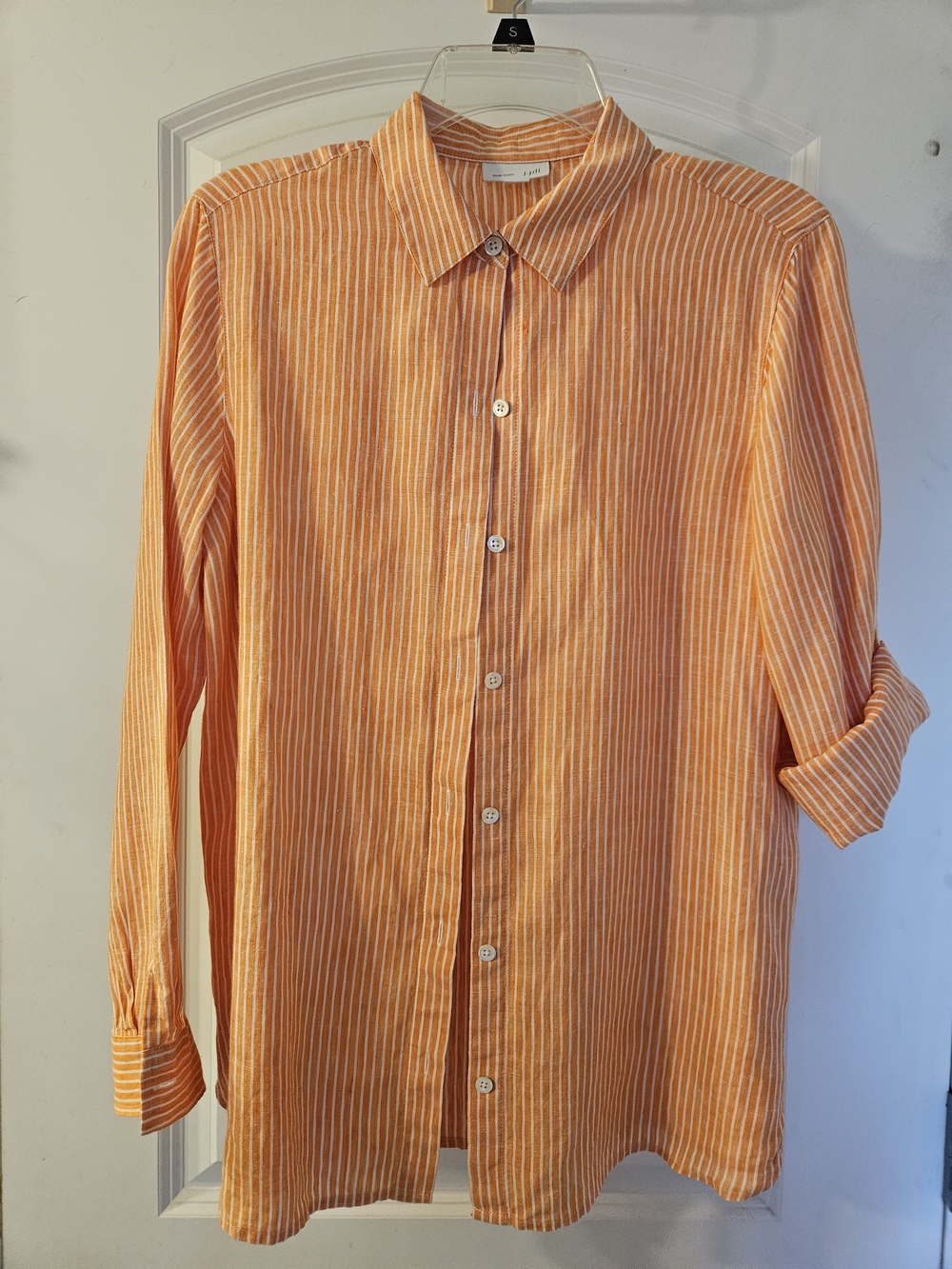 J. Jill Linen Orange and White Striped Button-Down Shirt